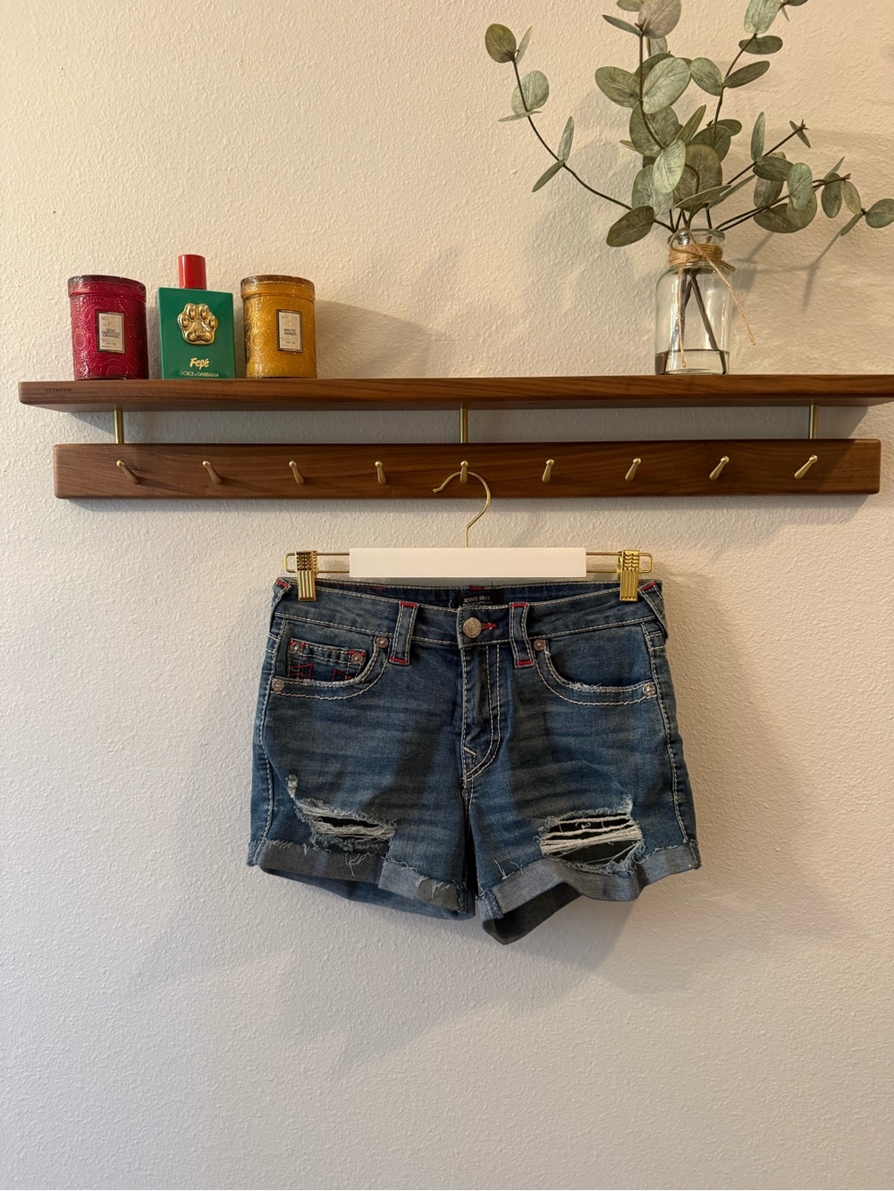 True Religion Jennie Curvy Short Distressed Dark Blue Denim Jean Shorts